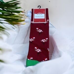 Santa Flamingo Christmas Dress Socks Mens 6-12 NWT